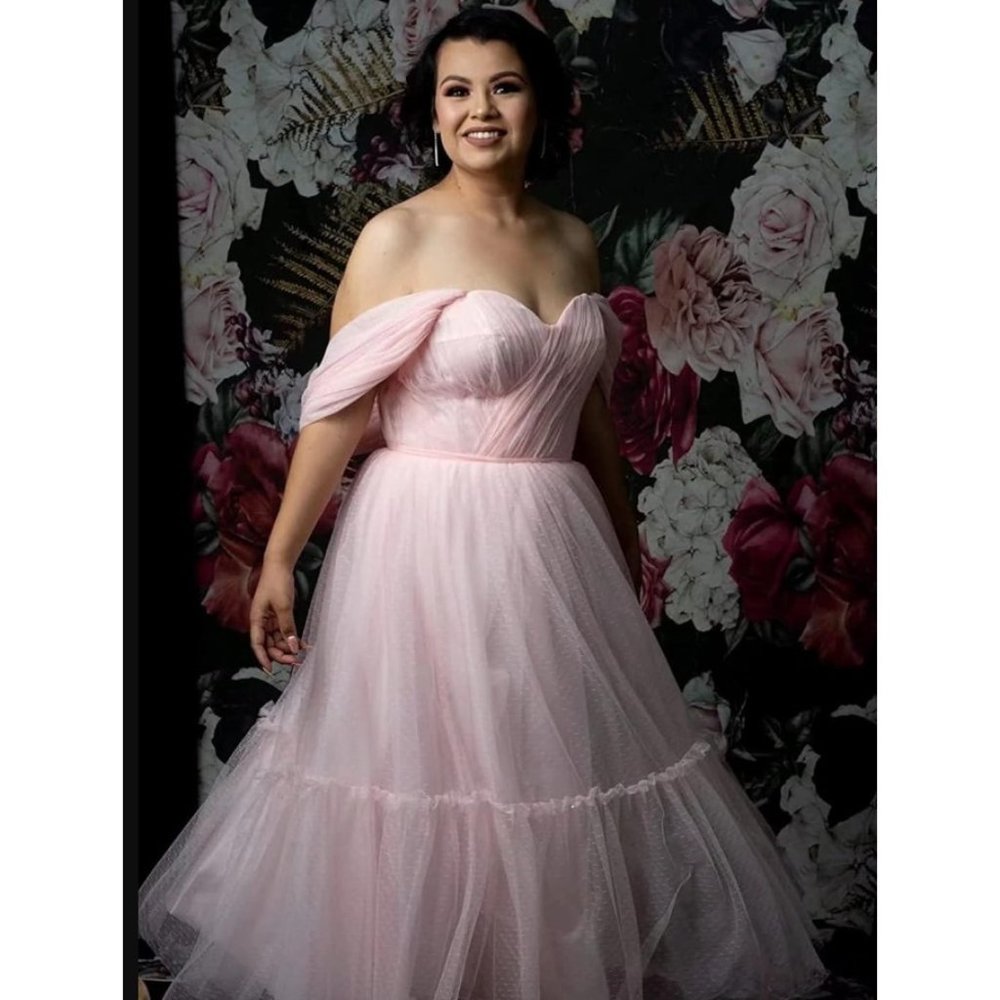 Handmade Women's Off Shoulder Long Dotted Tulle Puffy Sleeve‎ Prom Dress US 4